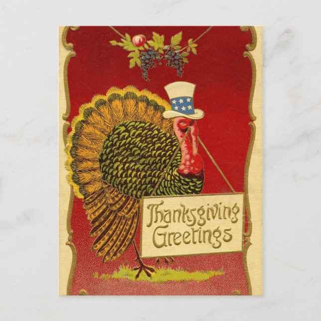 Retro Thanksgiving Turkey Holiday Postcard (Front)