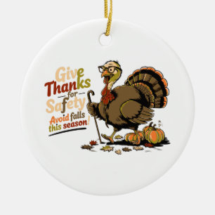 Retro Thanksgiving Turkey Safety – Give Thanks Ceramic Tree Decoration