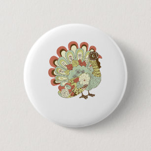 Retro Thanksgiving Turkey  - Vintage Floral 6 Cm Round Badge