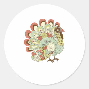 Retro Thanksgiving Turkey - Vintage Floral Classic Round Sticker