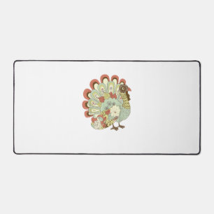 Retro Thanksgiving Turkey  - Vintage Floral Desk Mat