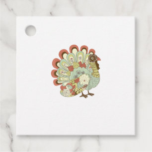 Retro Thanksgiving Turkey - Vintage Floral Favour Tags