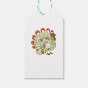 Retro Thanksgiving Turkey - Vintage Floral Gift Tags