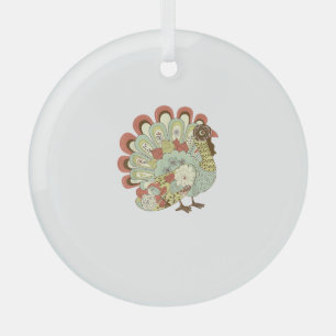 Retro Thanksgiving Turkey - Vintage Floral Glass Tree Decoration