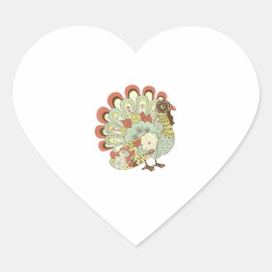 Retro Thanksgiving Turkey - Vintage Floral Heart Sticker
