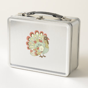 Retro Thanksgiving Turkey - Vintage Floral Metal Lunch Box
