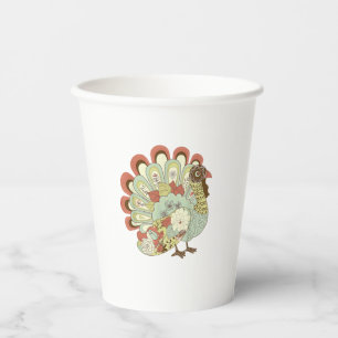 Retro Thanksgiving Turkey - Vintage Floral Paper Cups