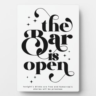 Retro The Bar is Open Vintage Typography Plaque