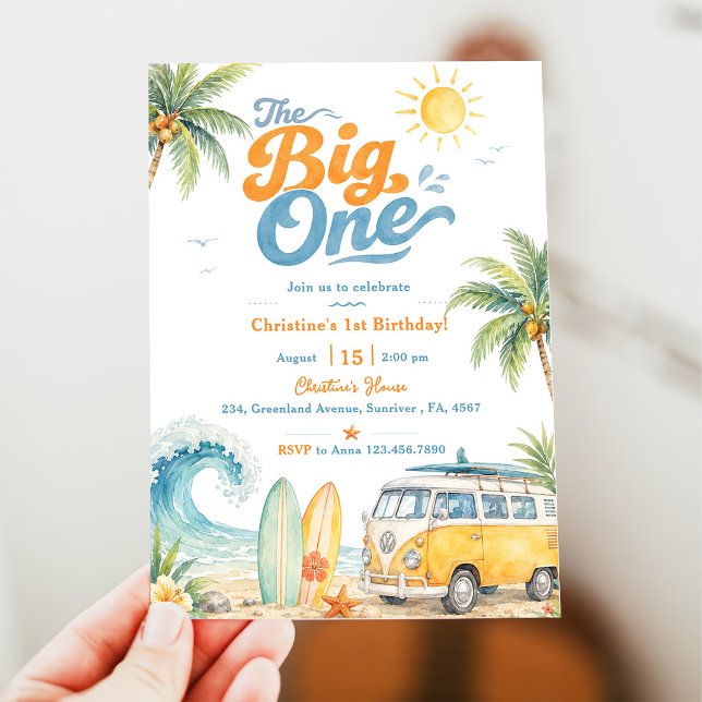 Retro The Big One Surf Beach 1st Birthday Invitation (Creator Uploaded)