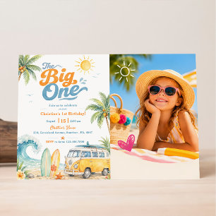 Retro The Big One Surf Beach 1st Birthday Invitation