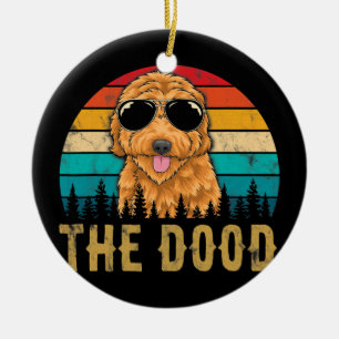 Retro The Dood Vintage Goldendoodle Dog Mom Dad Ceramic Tree Decoration