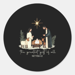 Retro The Greatest Gift Of All Jesus Nativity Chri Classic Round Sticker