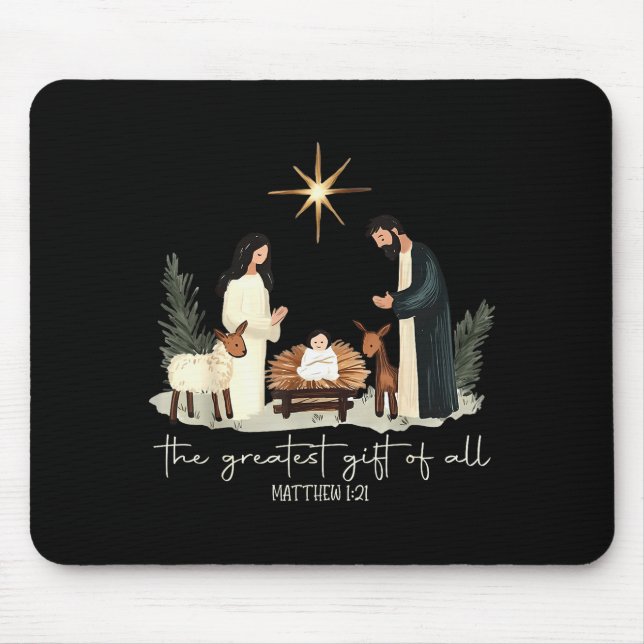 Retro The Greatest Gift Of All Jesus Nativity Chri Mouse Mat (Front)