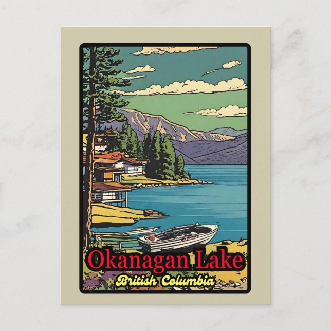 Retro the Okanagan Lake landscape vintage comic 70 Postcard (Front)