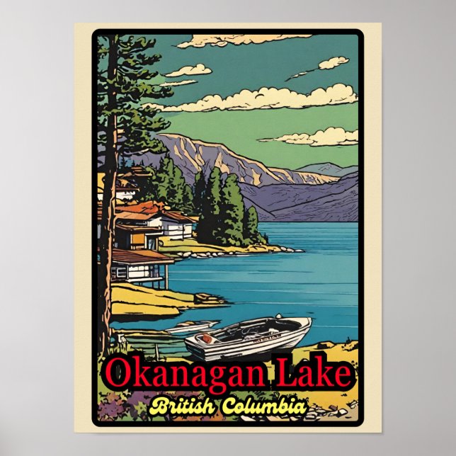Retro the Okanagan Lake landscape vintage comic 70 Poster (Front)