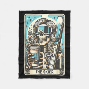 Retro the skier tarot card funny skeleton skier fleece blanket