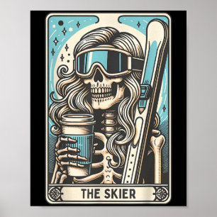 Retro The Skier Tarot Card Funny Skeleton Skier Sk Poster