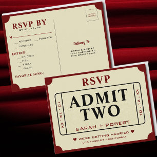 Retro Theatre Admit Two Ticket Stub Wedding RSVP Postcard