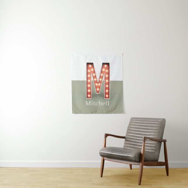 Retro Theatre Marquee Letter M Personalised Tapestry (In Situ)