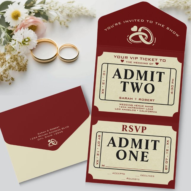 Retro Theatre Movie Ticket Stub Admit Two Wedding All In One Invitation (Retro Theater Movie Ticket Stub Admit Two Wedding All In One Invitation)
