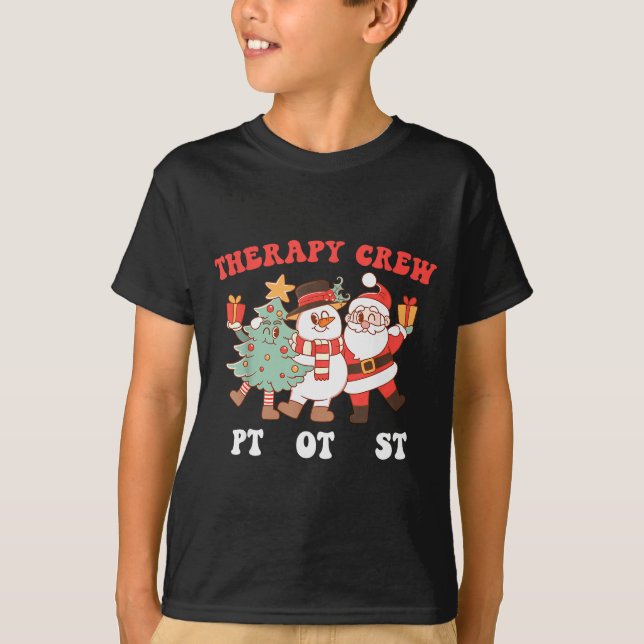 Retro Therapy Crew Pt Ot St Santa Snowman Christma T-Shirt (Front)