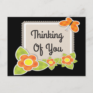 Retro Thinking of You Floral Butterfly Postcard