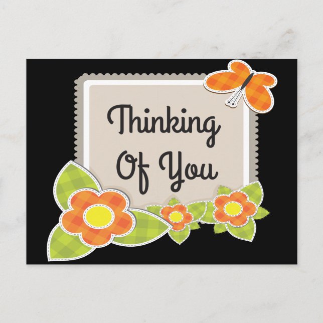Retro Thinking of You Floral Butterfly Postcard (Front)
