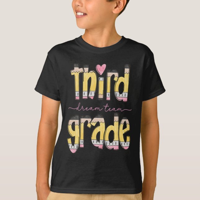 Retro Third Grade Dream Team Pencil Teacher Back T T-Shirt (Front)