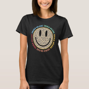 Retro Third Grade Happy Face Leopard Teacher Back T-Shirt