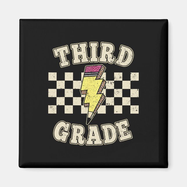 Retro Third Grade Teacher Lightning Bolt Pencil Te Magnet (Front)