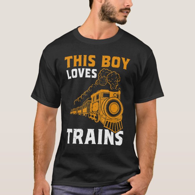 Retro This Boy Loves Trains Locomotive Engineer Ki T-Shirt (Front)
