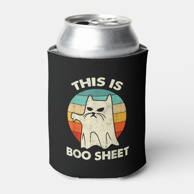 Retro This Is Boo Sheet Cat Ghost Funny Halloween  Can Cooler (Can Front)