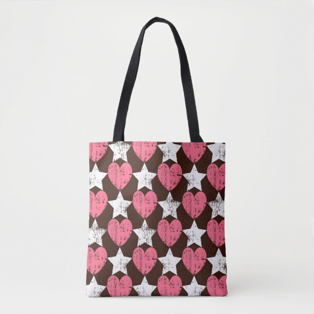 Retro Threadbare Hearts Stars Texture Tote Bag (Front)