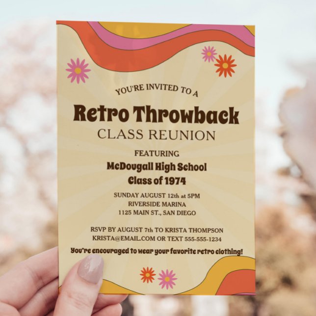 Retro Throwback Yellow Sunburst Class Reunion Invitation (Creator Uploaded)