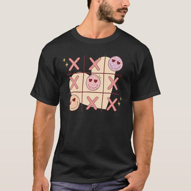 Retro Tic Tac Toe Happy Face Heart Love  Valentine T-Shirt (Front)