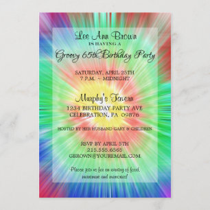 Retro Tie Dye 65th Birthday Party Invitation