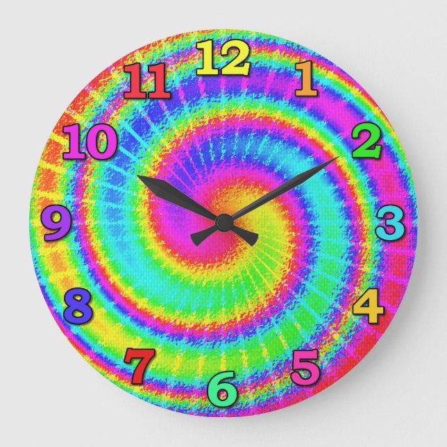 Retro Tie Dye Hippie Psychedelic Large Clock (Front)