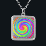 Retro Tie Dye Hippie Psychedelic Silver Plated Necklace<br><div class="desc">This groovy design features a bright,  swirly rainbow of colours in a tie-dyed pattern. It's a fun,  retro design for peace-loving hippies / bohemians who love the 1960's,  1970's and psychedelic colour.</div>