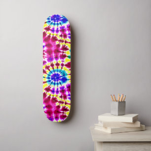 Retro Tie-Dye Look in Pinks, Blues, Yellow Skateboard