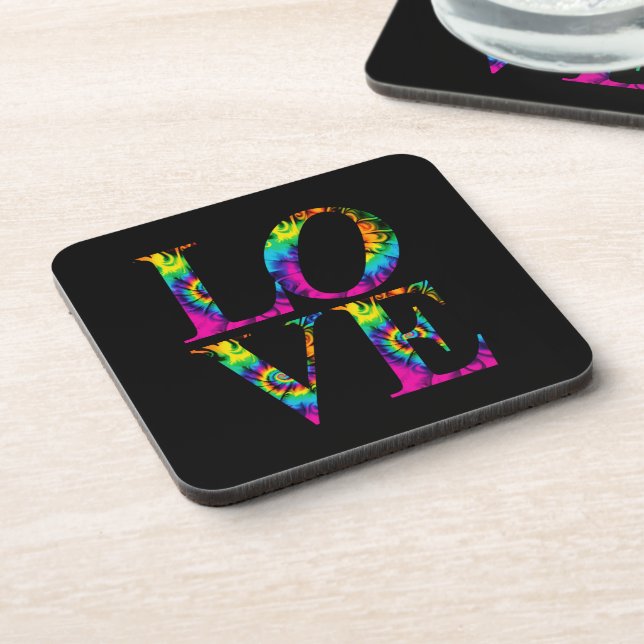 Retro Tie Dye Love Typography Coaster (Left Side)
