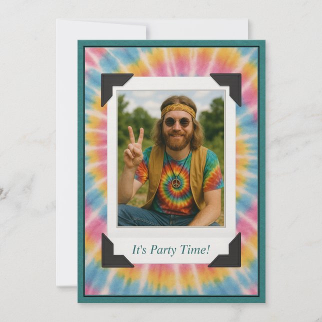 Retro Tie Dye Photo Invitation (Front)