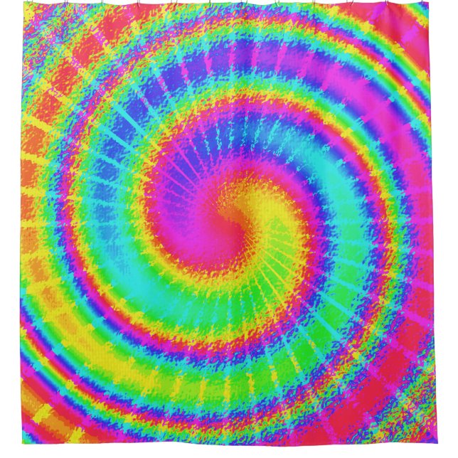 Retro TieDye Hippie Psychedelic Colourful 70s Shower Curtain (Front)