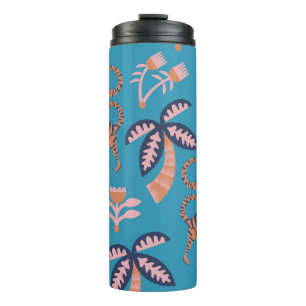Retro tiger, palm tree, flower pattern thermal tumbler
