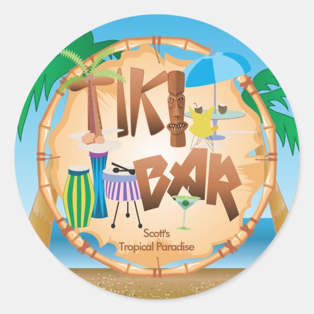 Retro Tiki Bar Design Classic Round Sticker (Front)
