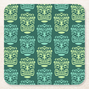 Retro Tiki Beach Bar Pattern Square Paper Coaster