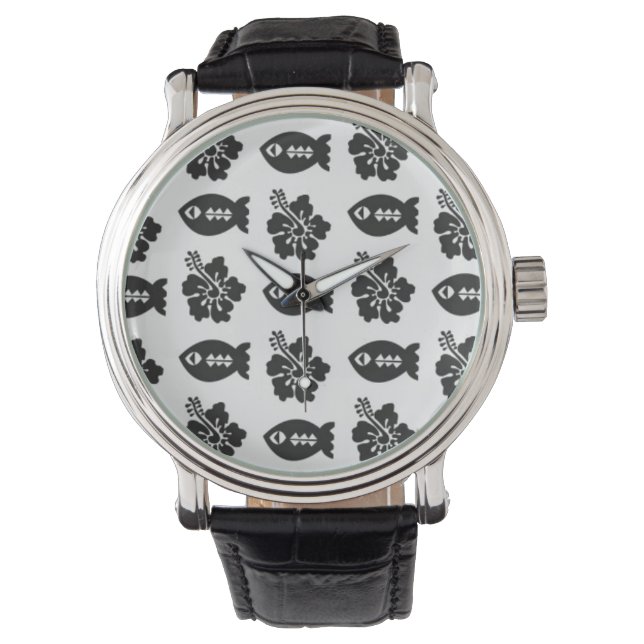 Retro Tiki Black and White Pattern Watch (Front)