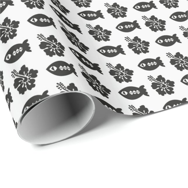 Retro Tiki Black and White Pattern Wrapping Paper (Roll Corner)