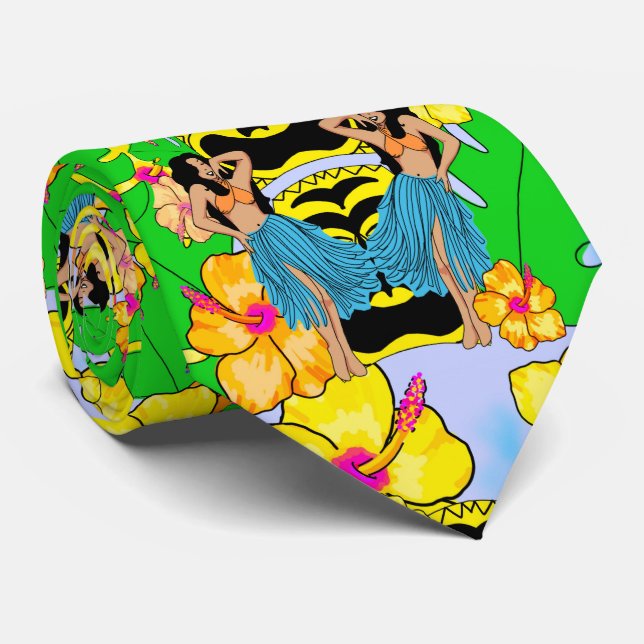 retro tiki hula tropical men's tie beach wedding (Rolled)
