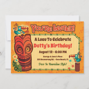 Retro Tiki Luau Party Invitations