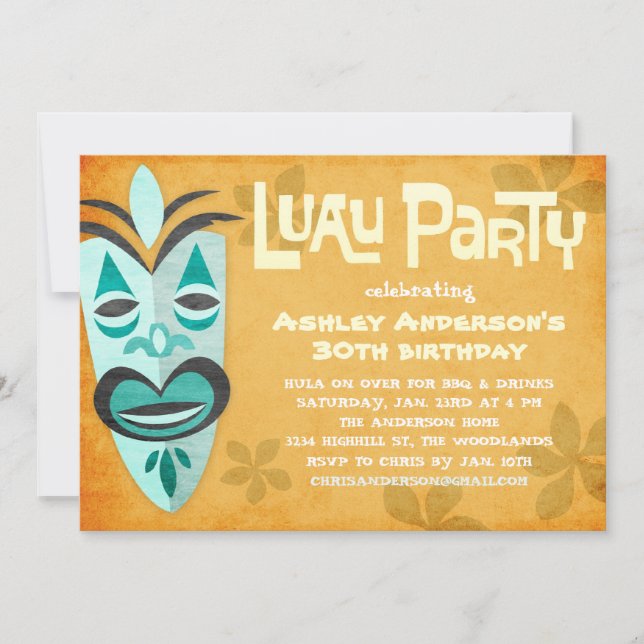 Retro Tiki Luau Party Invitations (Front)